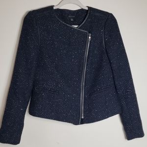 Ann Taylor tweed asymmetrical zip moto jacket